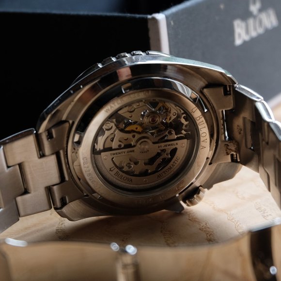 Bulova Marine Star Skeleton Automatic 21 Jewels Silver Tone Men's Watch - Picture 3 of 12